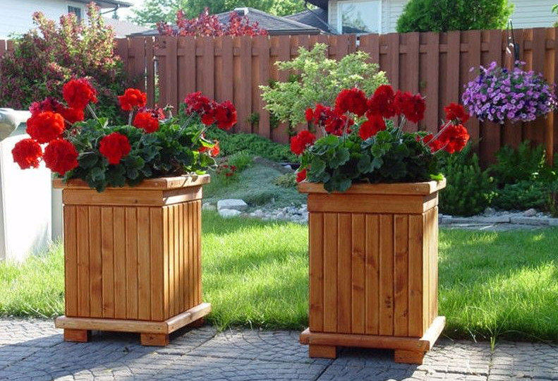 square wooden planter boxes